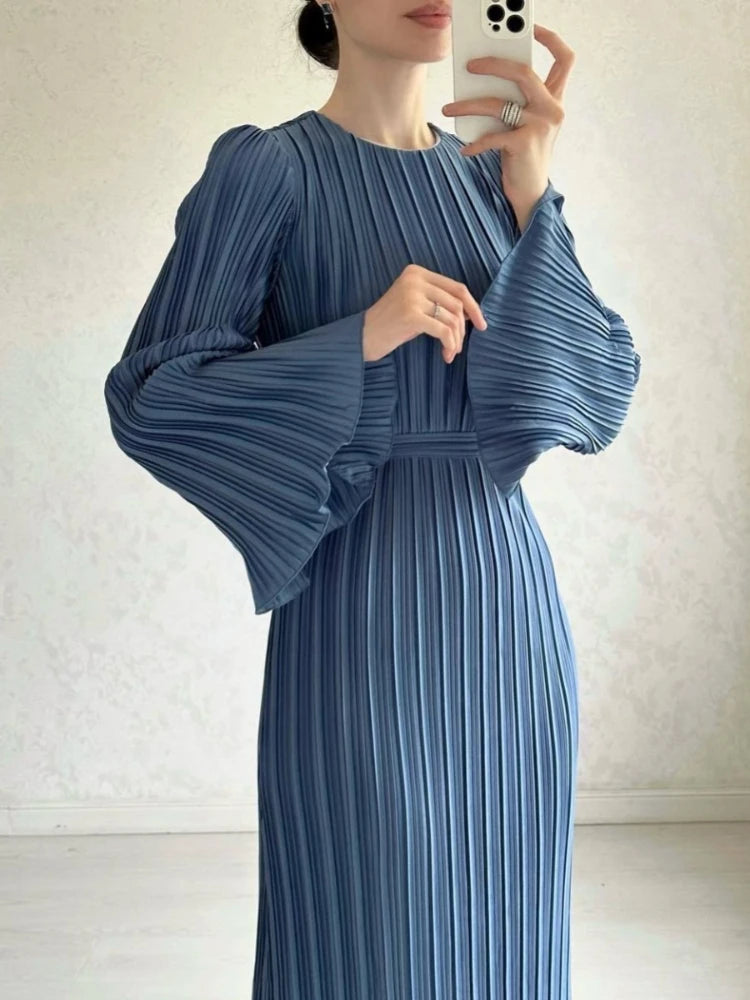 Pleated Flare Sleeve Maxi Dress