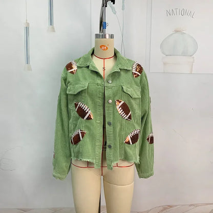 Glow Play Corduroy Sequin Varsity Jacket