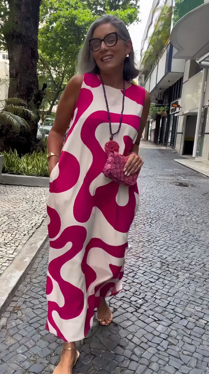 Stylish Print Sleeveless A-Line Dress