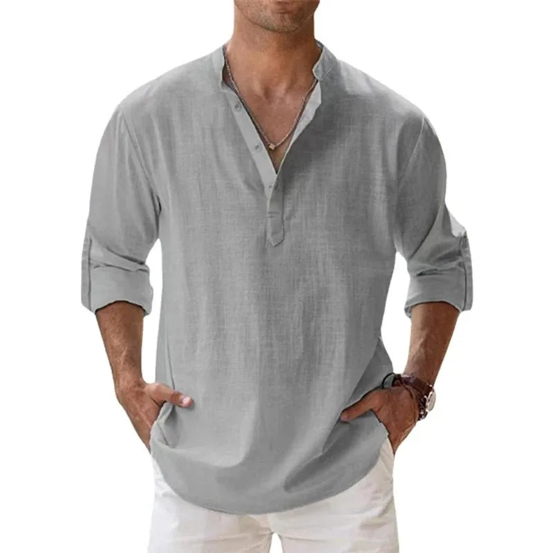 Lightweight Cotton Henley Beach Shirt
