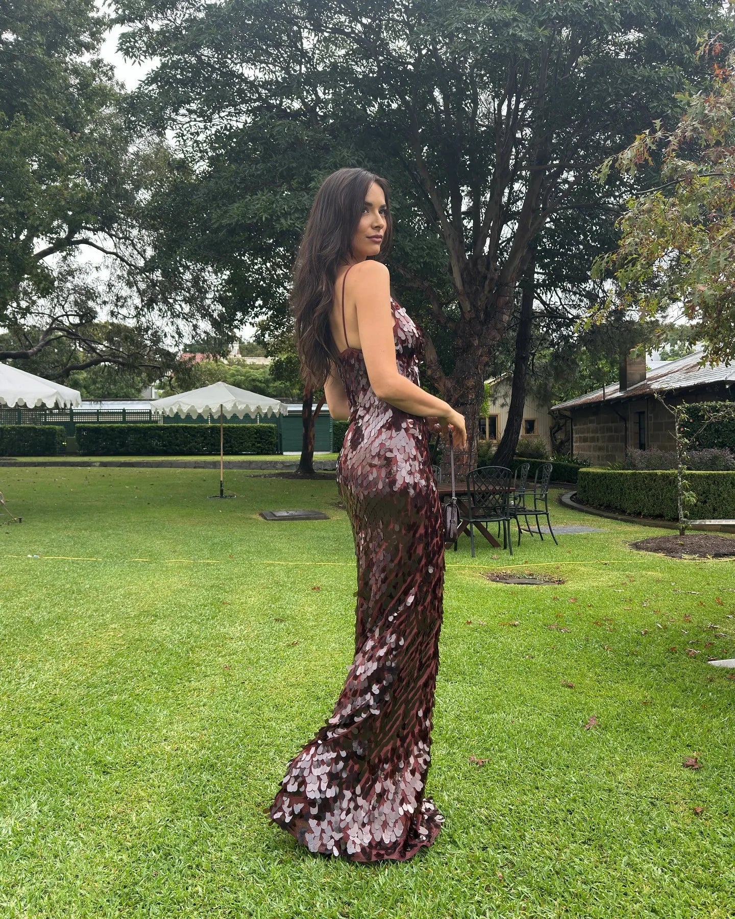 Red Sequin Backless Maxi Dress