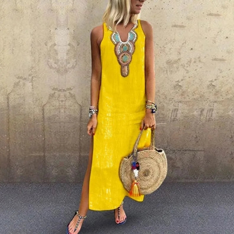 Cotton Slit Hem Boho Dress
