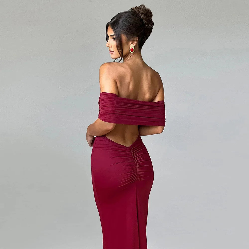 Sexy Strapless Backless Bodycon Maxi