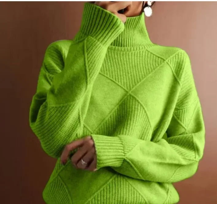 High Collar Sweater  Pure Color Diamond