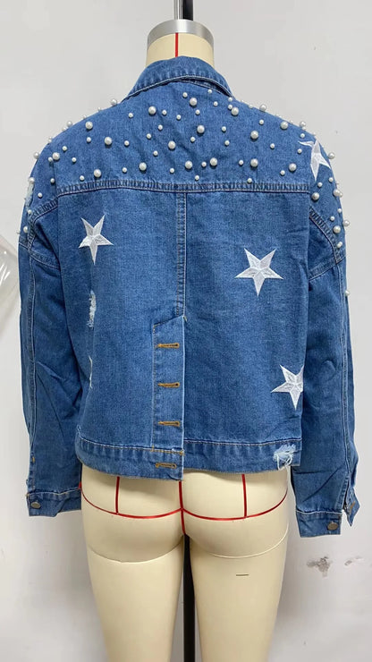 Glam Starry Beaded Denim Jacket