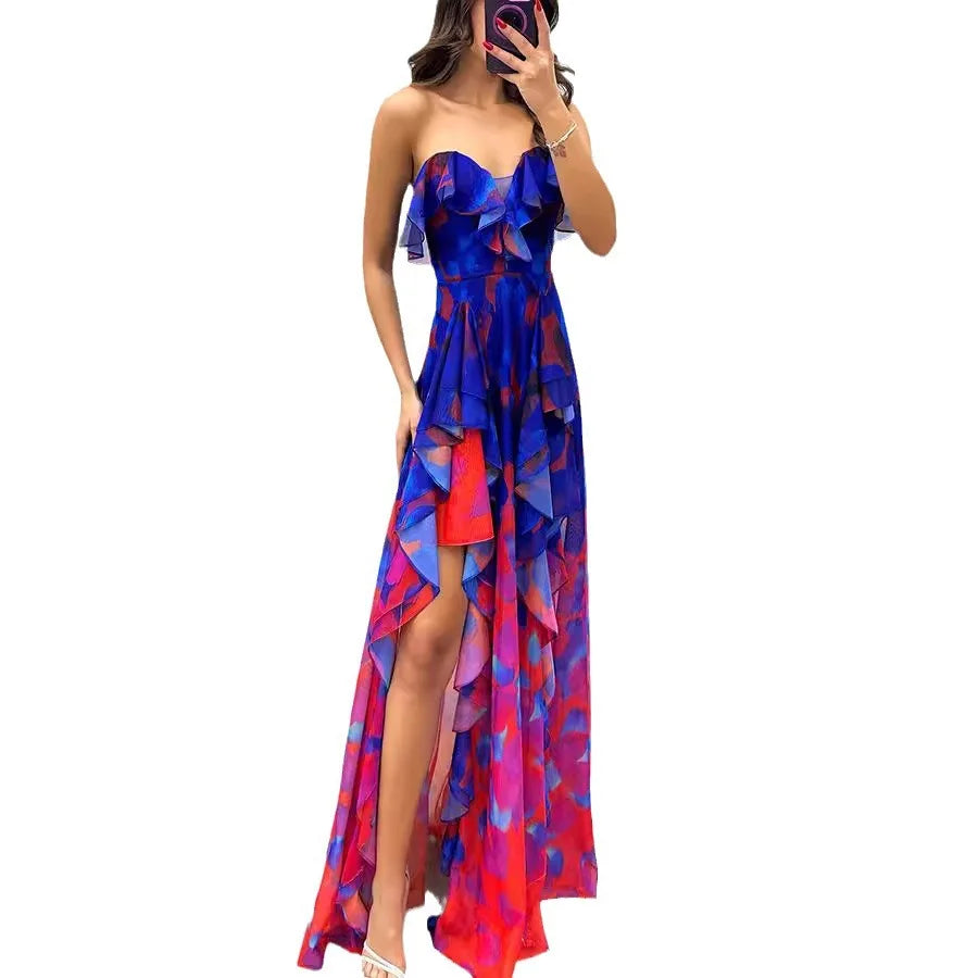 Celestia Irregular Ruffle Mesh Maxi