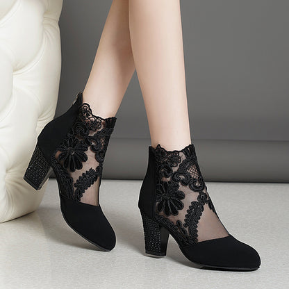 Lace Bloom Hollow Ankle Heels
