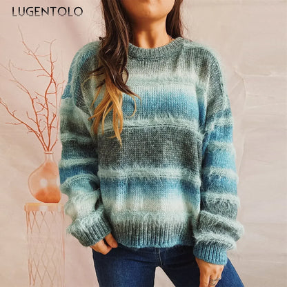 Cozy Gradient Stripe Knit Sweater