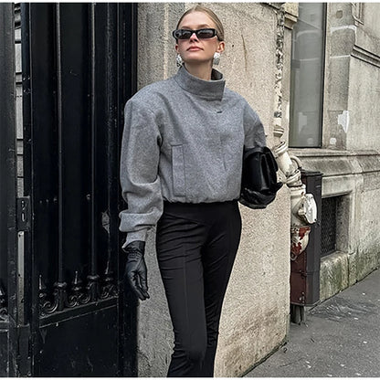 Elegant Gray Woolen Coat