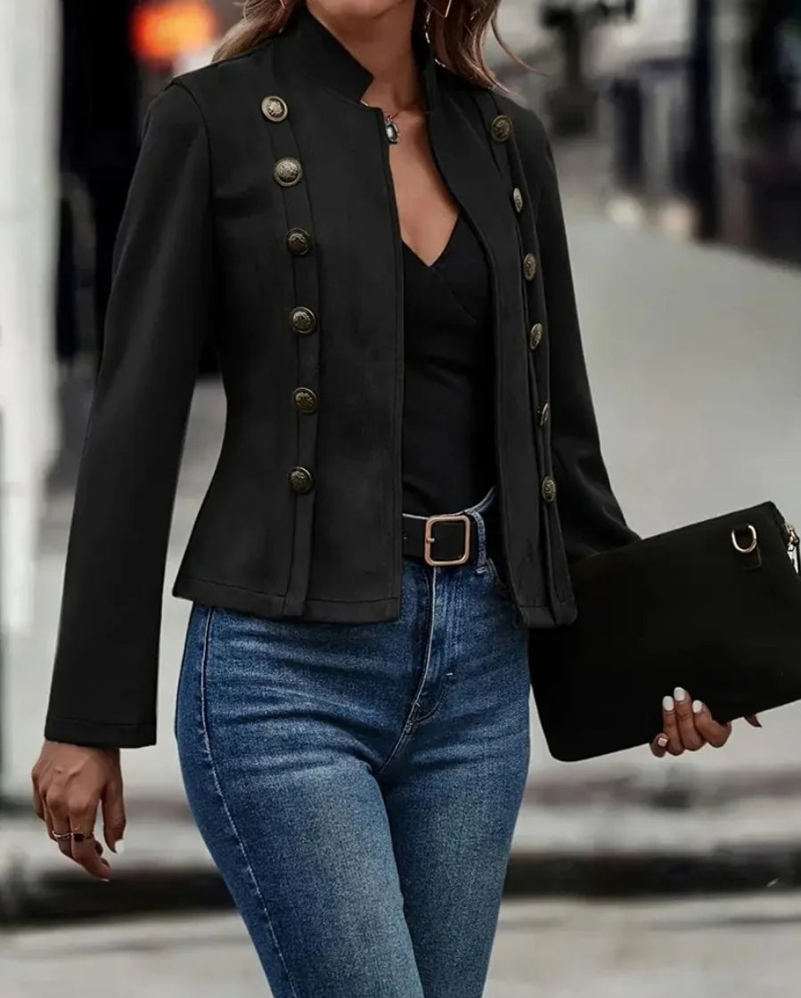 Chic Double-Breasted Black Coat
