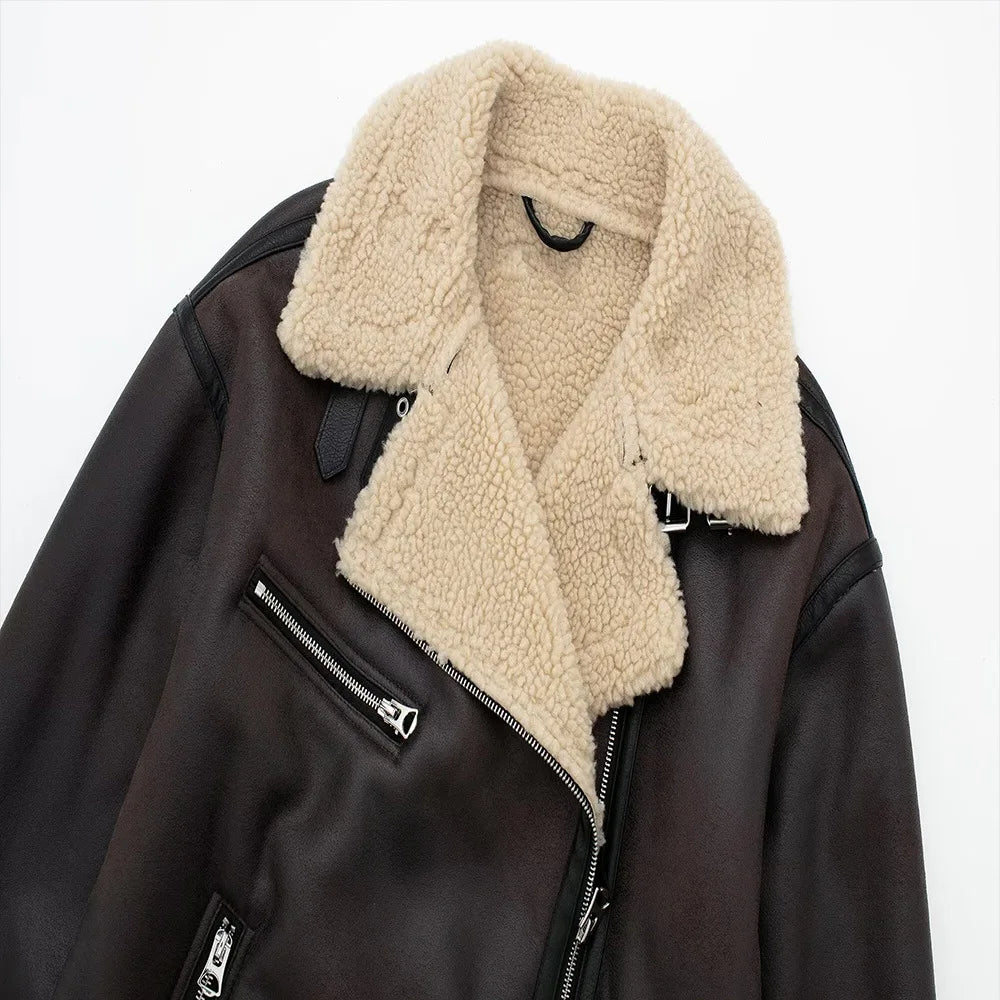 FurEdge Moto Style Faux Fur Jacket