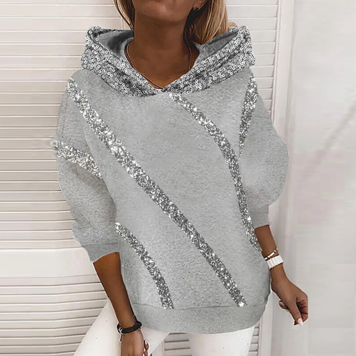 Winter Pop Hot Sequins Printed Loose Hoodie Woman
