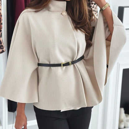 Elegant One-Button Woolen Cloak