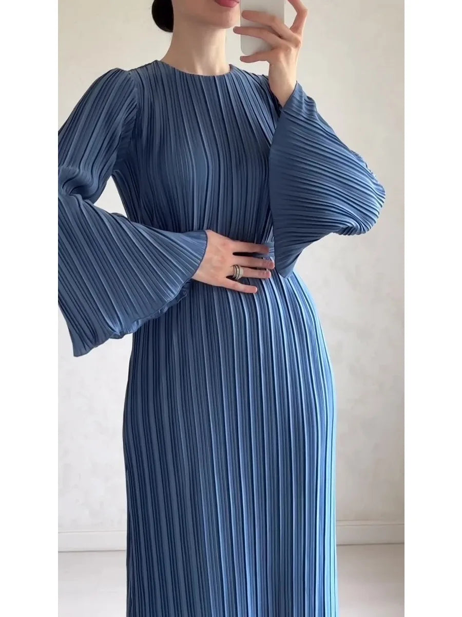 Pleated Flare Sleeve Maxi Dress