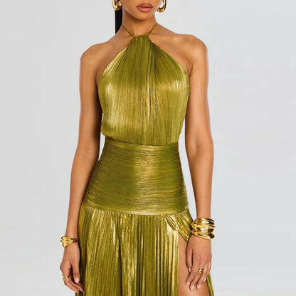 Gold Halter High Split Gown