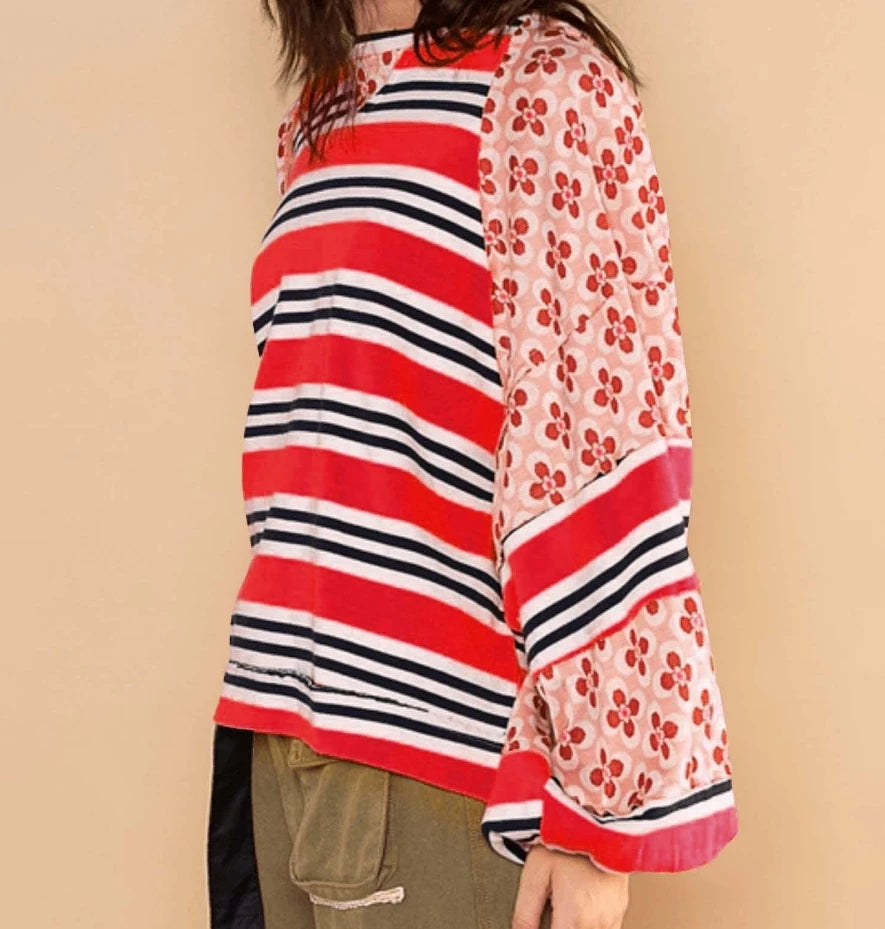 Vibrant Floral Stripe Hoodie