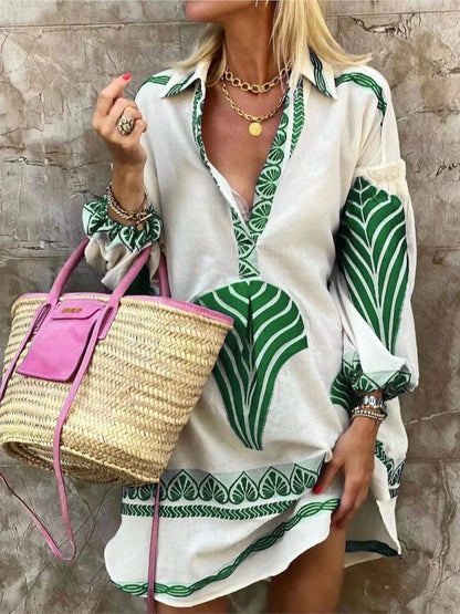 V-Neck Long Shirt Midi Dress