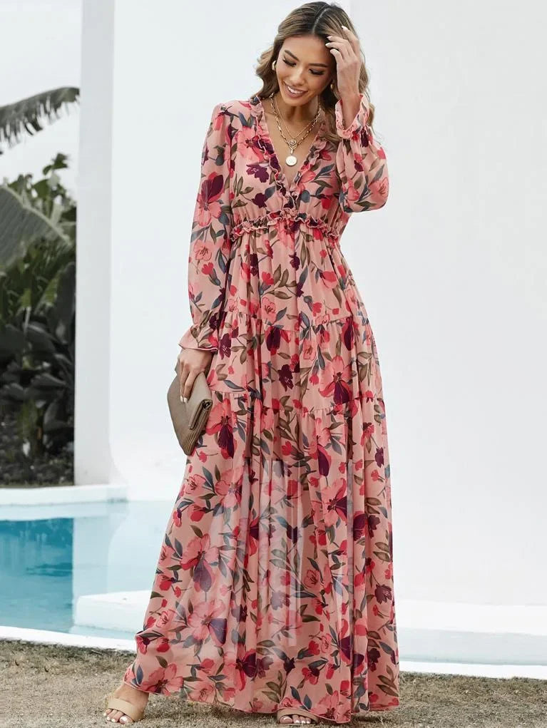 Chic Boho Ruffle Maxi Dress