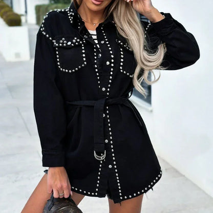 Edgy Rivet Denim Bomber