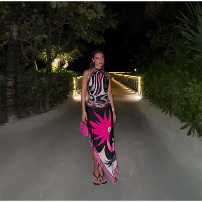 Bold Bloom Halter Skirt Set