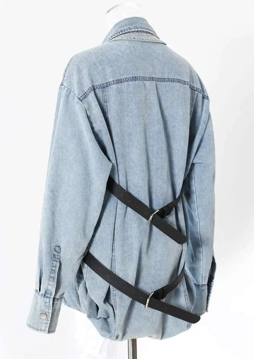 Deat Spliced Belt Denim Coat