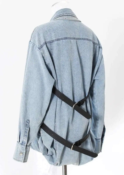 Deat Spliced Belt Denim Coat
