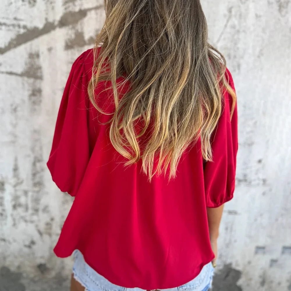 Lantern Sleeve Stand Collar Blouse