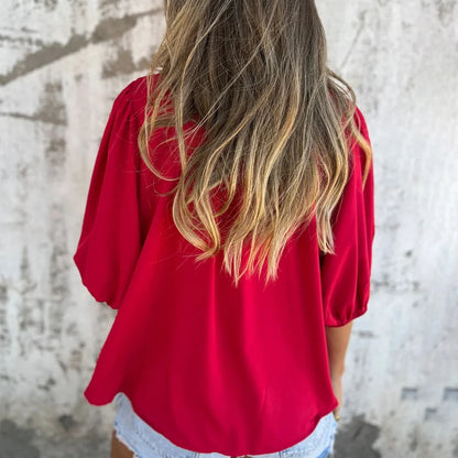 Lantern Sleeve Stand Collar Blouse