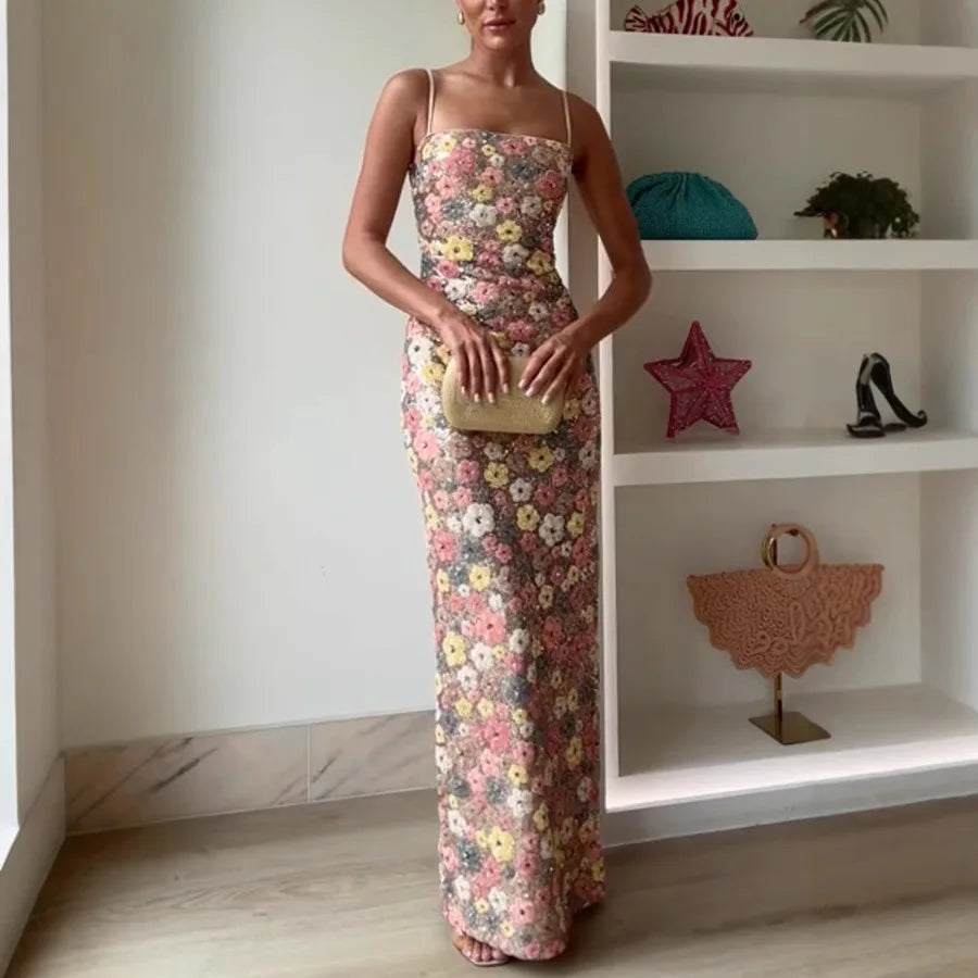 Starlit Bloom Sequin Maxi Dress
