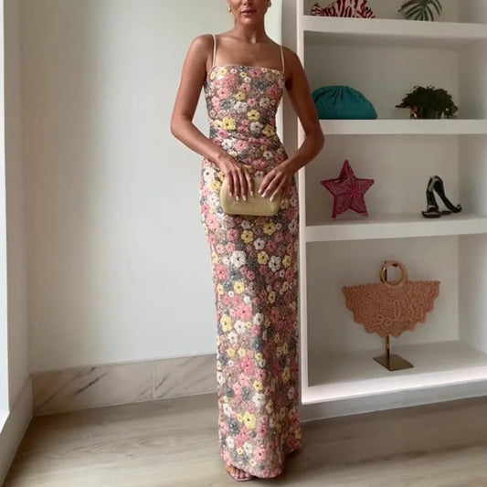 Starlit Bloom Sequin Maxi Dress