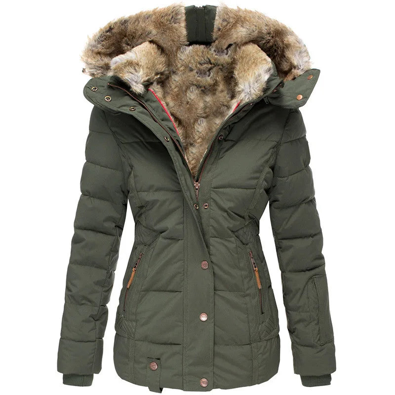 Autumn Winter Plush Lining Hooded Cotton Jacket