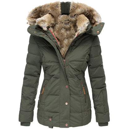 Autumn Winter Plush Lining Hooded Cotton Jacket