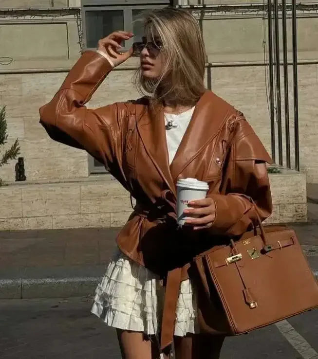 Lace-Up Faux Leather Jacket