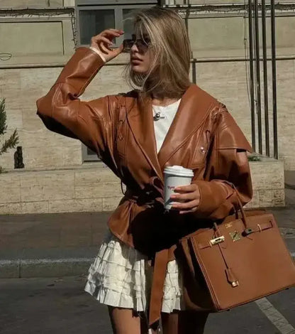 Lace-Up Faux Leather Jacket