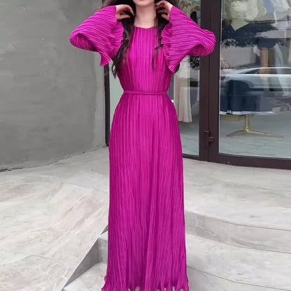 Spring Grace Pleated Belted Dress
