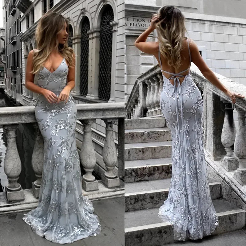 Starluxe Sequin Mesh Evening Gown