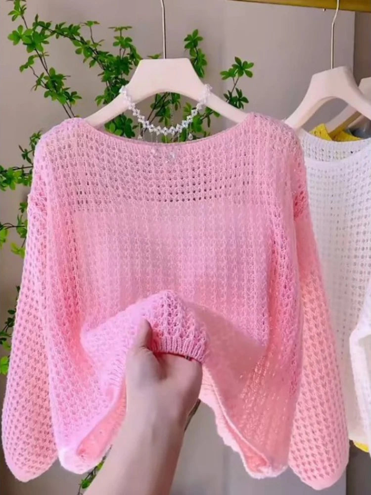 Thin Hollow Knit Cropped Sweater