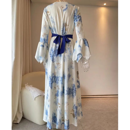 Blue Floral Boho Maxi Dress