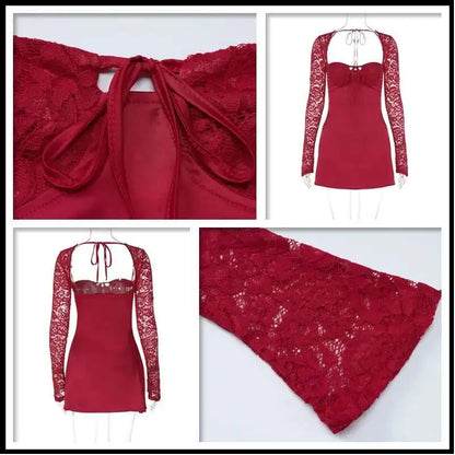 Lace Glam Patchwork A-Line Mini Dres