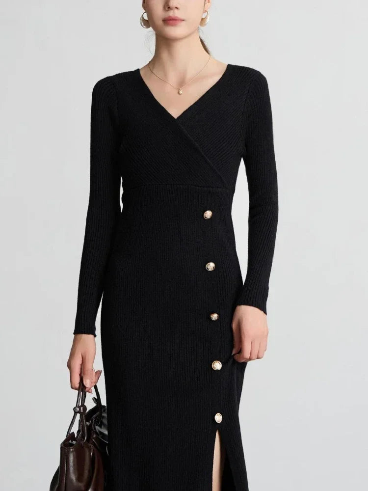 VeltriKnit V-Neck Maxi Sweater Dress
