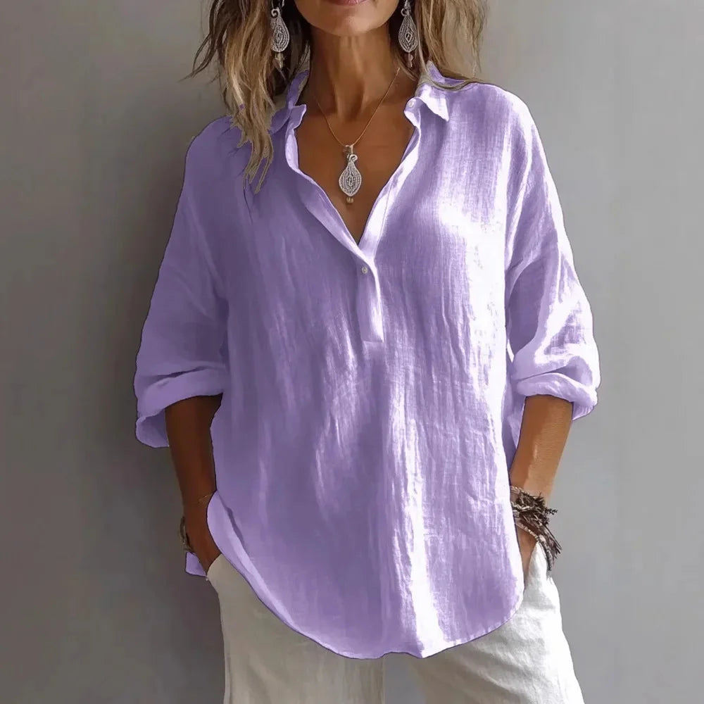 Relaxed Linen Button-Down Blouse