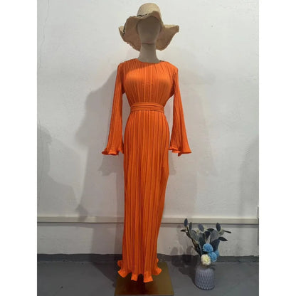 Pleated Flare Sleeve Maxi Dress