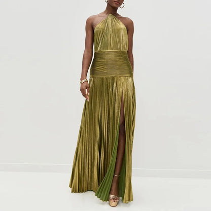 Gold Halter High Split Gown