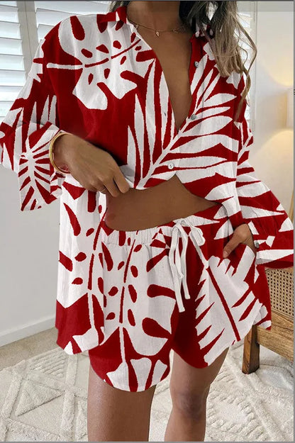 Printed Button Shirt and Shorts Set