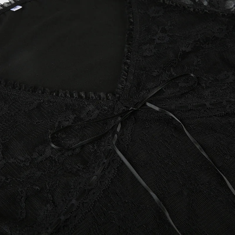 Goth Lace Sheer Patchwork Crop Top