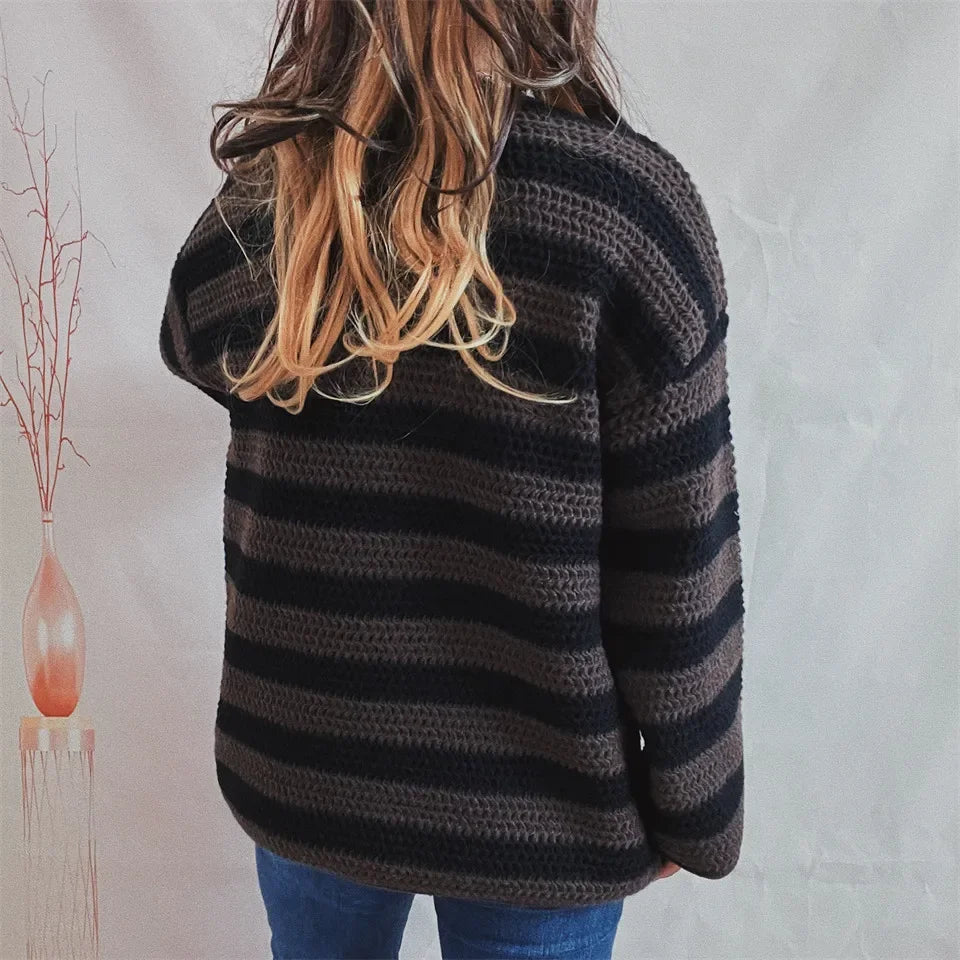 Autumn Stripes V-Neck Knit Pullover