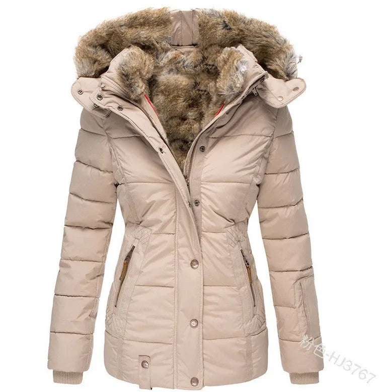 Autumn Winter Plush Lining Hooded Cotton Jacket