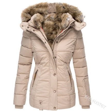 Autumn Winter Plush Lining Hooded Cotton Jacket