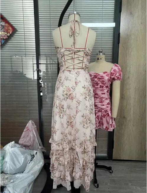 Floral Elegance Halter Maxi Dress
