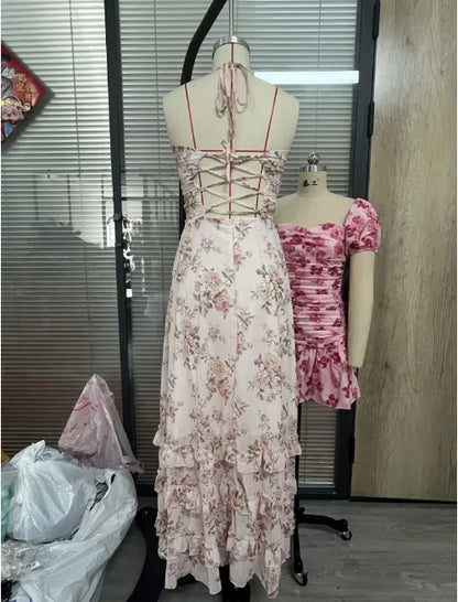 Floral Elegance Halter Maxi Dress
